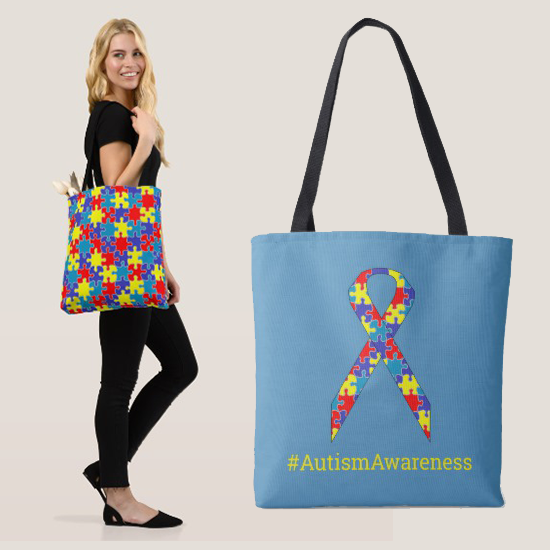 [Puzzle Pieces] Autism Awareness Ribbon Tote Bag
